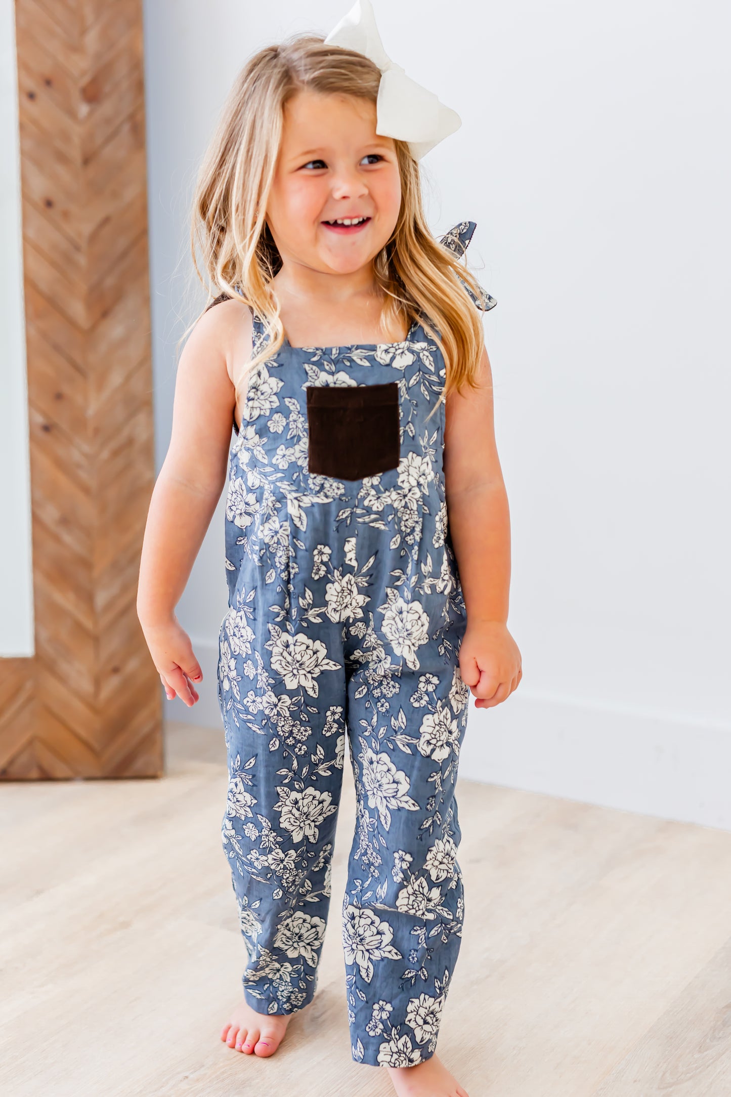 Reversible Brown Corduroy & Grey Floral Printed Jumpsuit