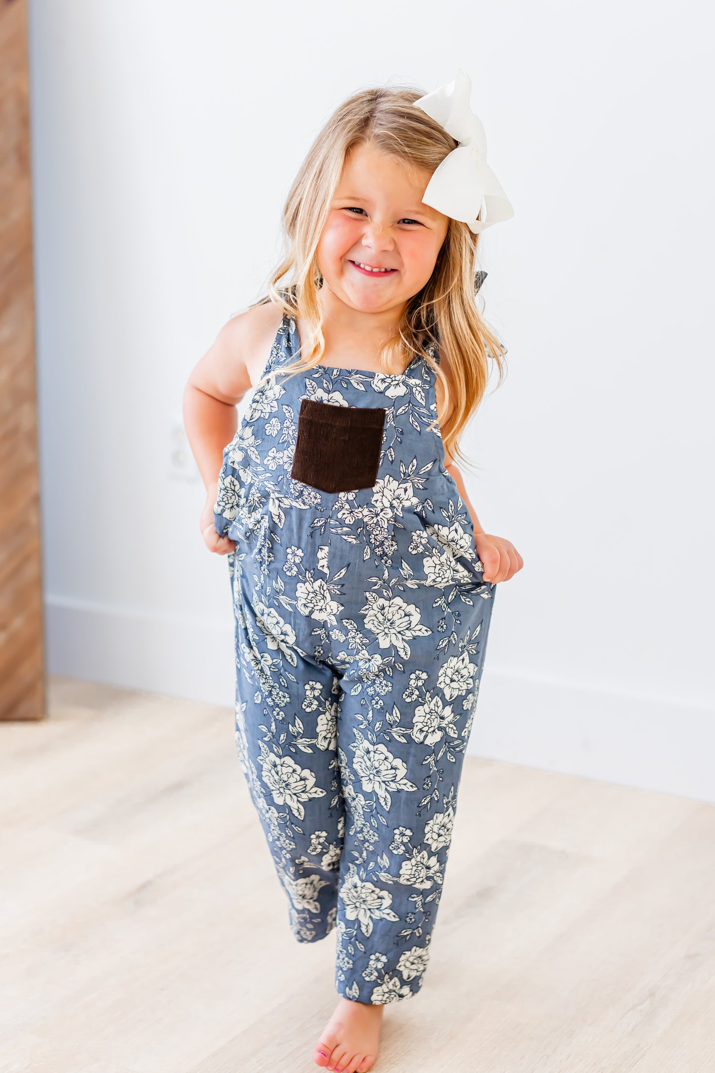 Reversible Brown Corduroy & Grey Floral Printed Jumpsuit