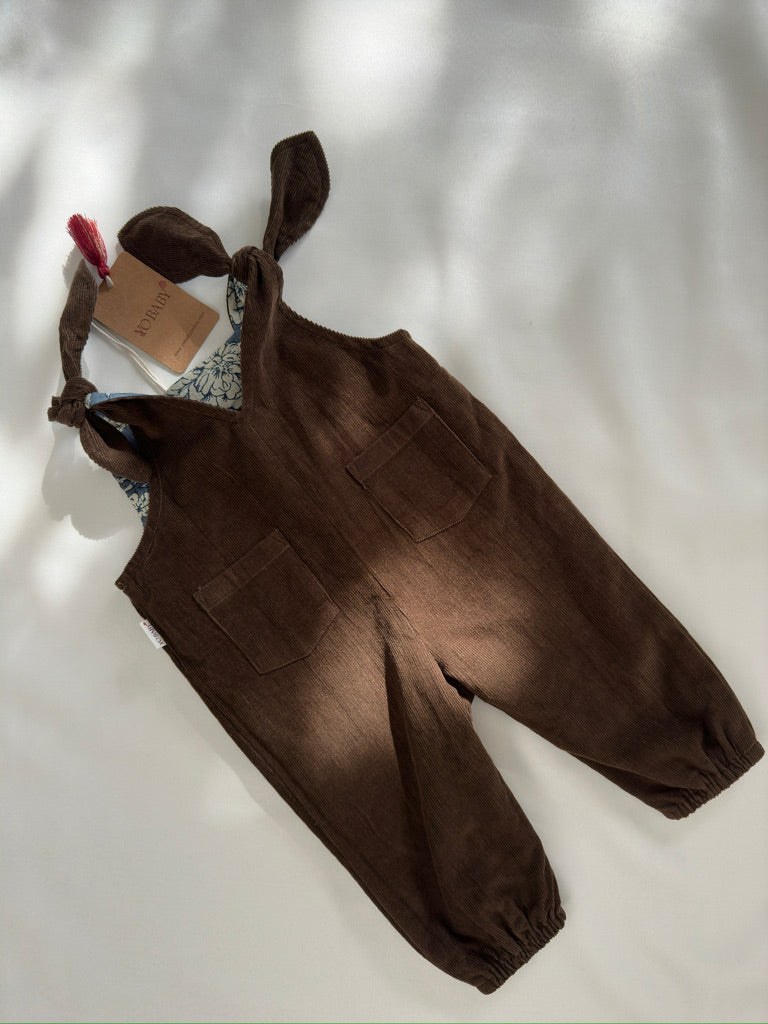 Reversible Brown Corduroy & Grey Floral Printed Jumpsuit