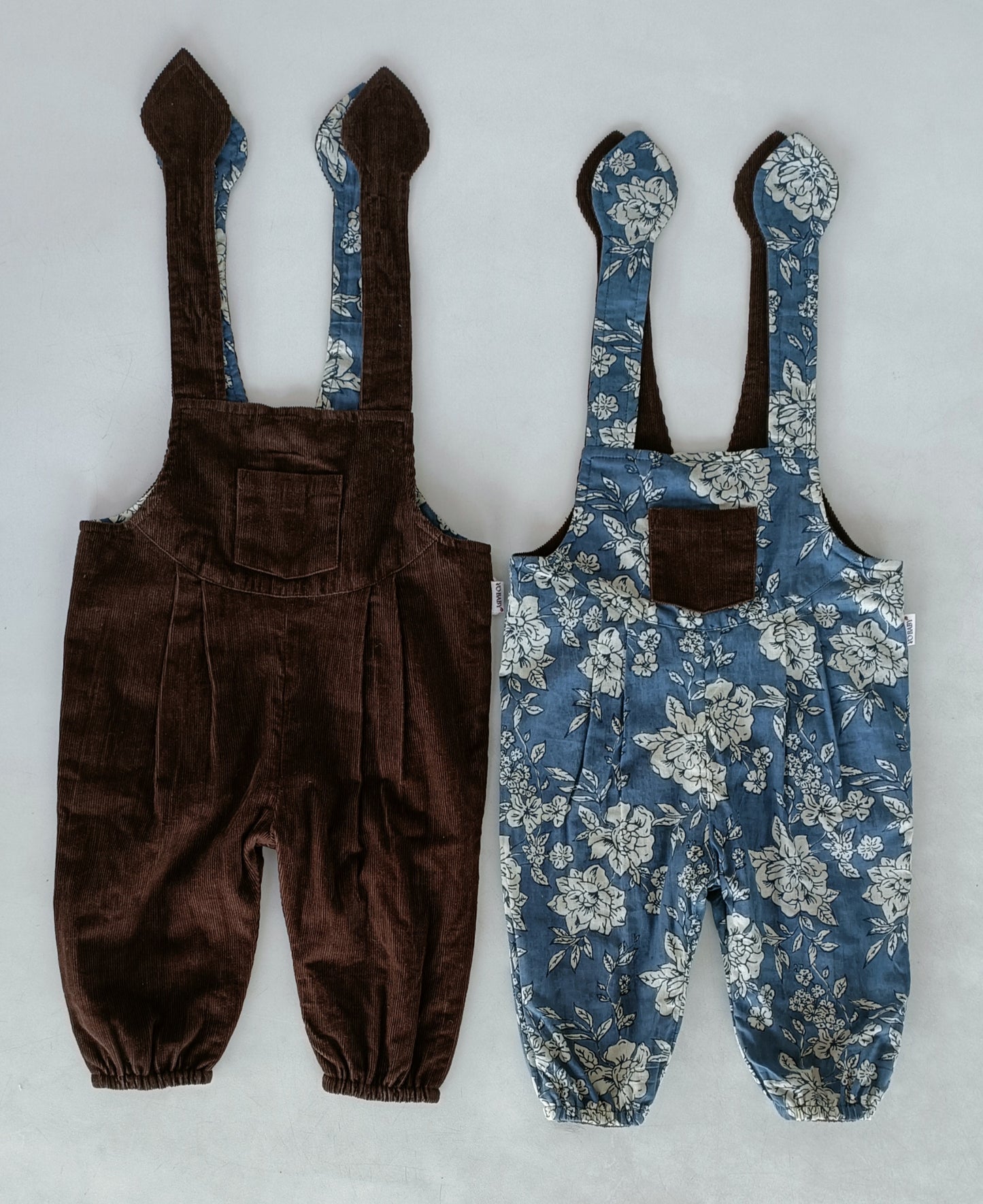 Reversible Brown Corduroy & Grey Floral Printed Jumpsuit