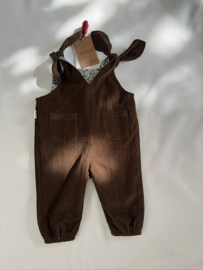 Reversible Brown Corduroy & Grey Floral Printed Jumpsuit