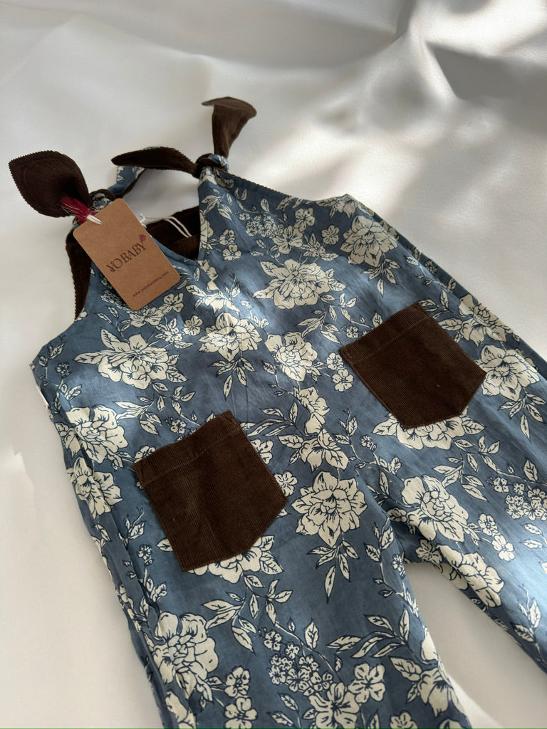 Reversible Brown Corduroy & Grey Floral Printed Jumpsuit