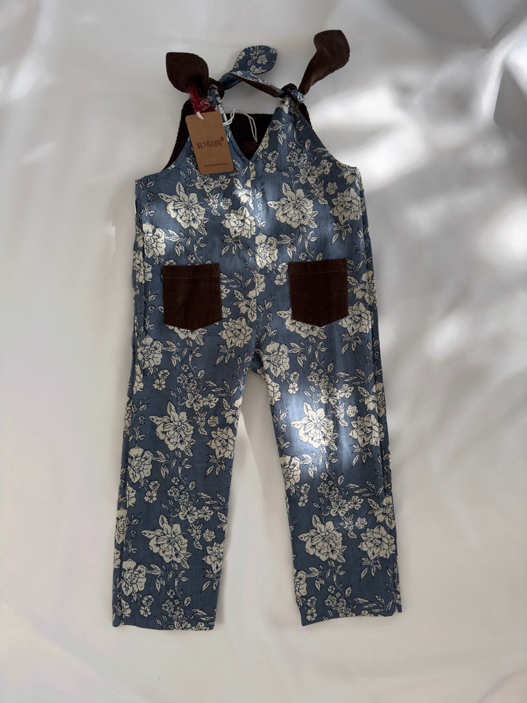 Reversible Brown Corduroy & Grey Floral Printed Jumpsuit