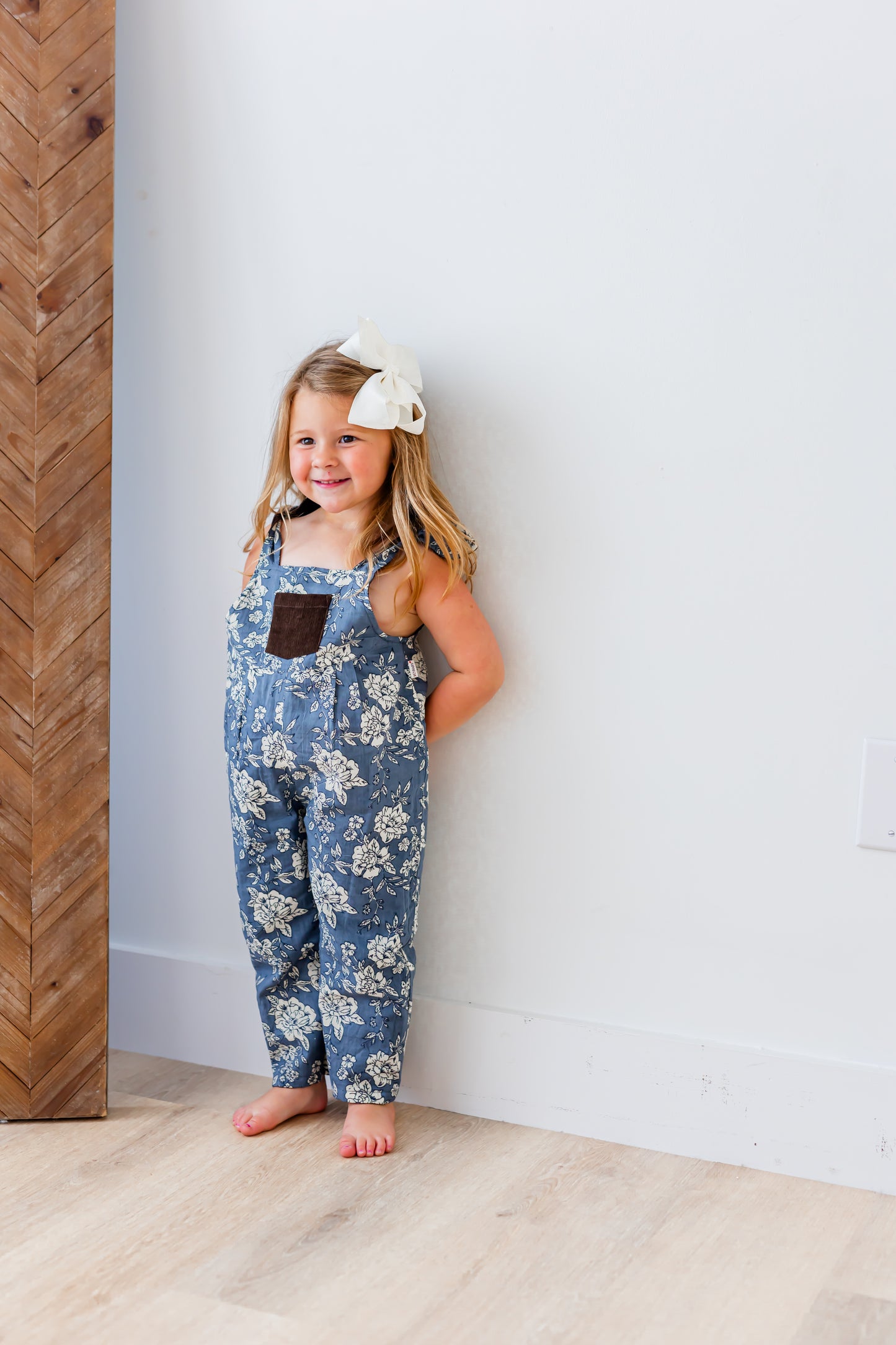 Reversible Brown Corduroy & Grey Floral Printed Jumpsuit