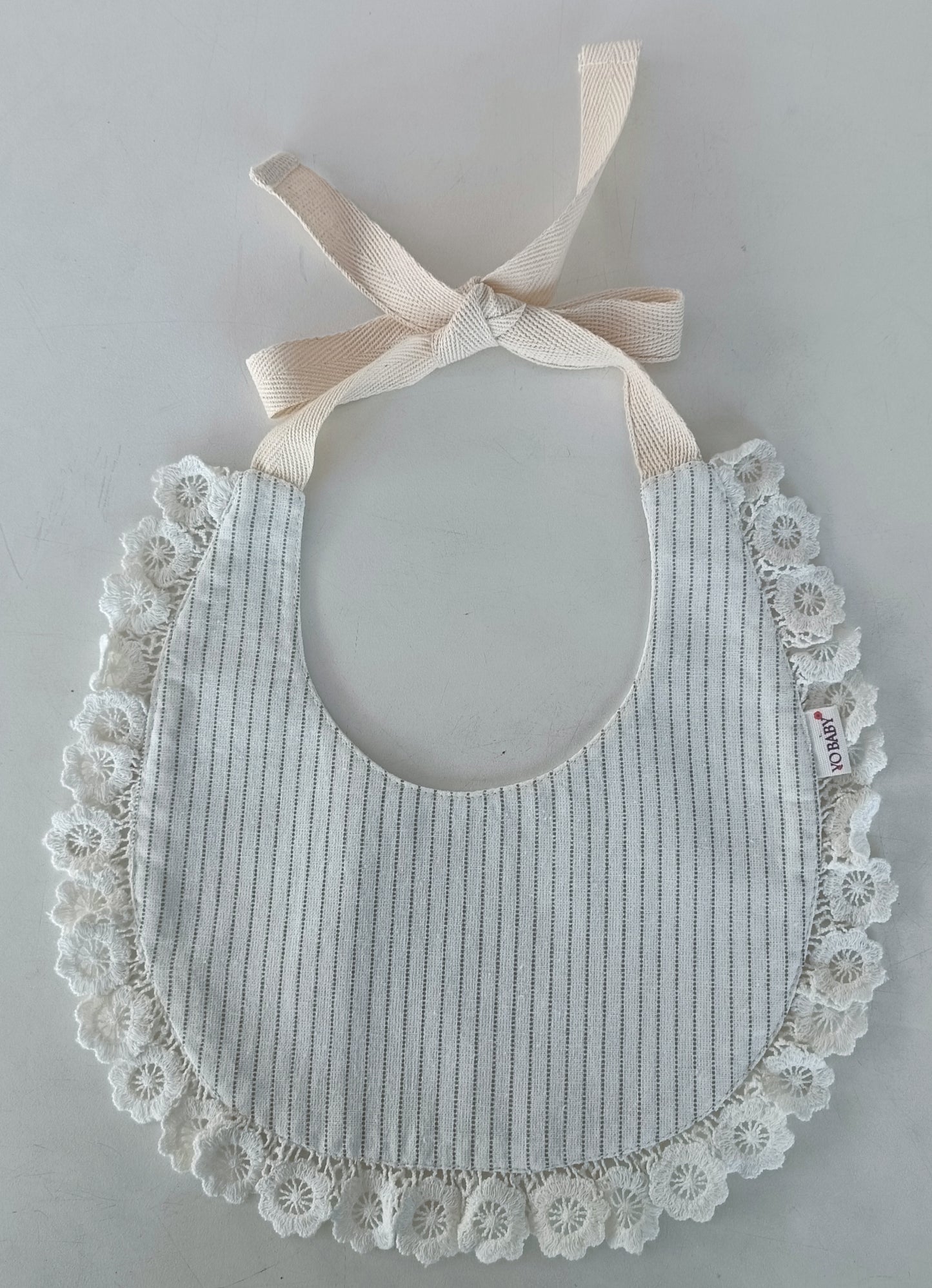 Reversible Off-White Solid Color & Grey Dot Striped Printed Baby Bib