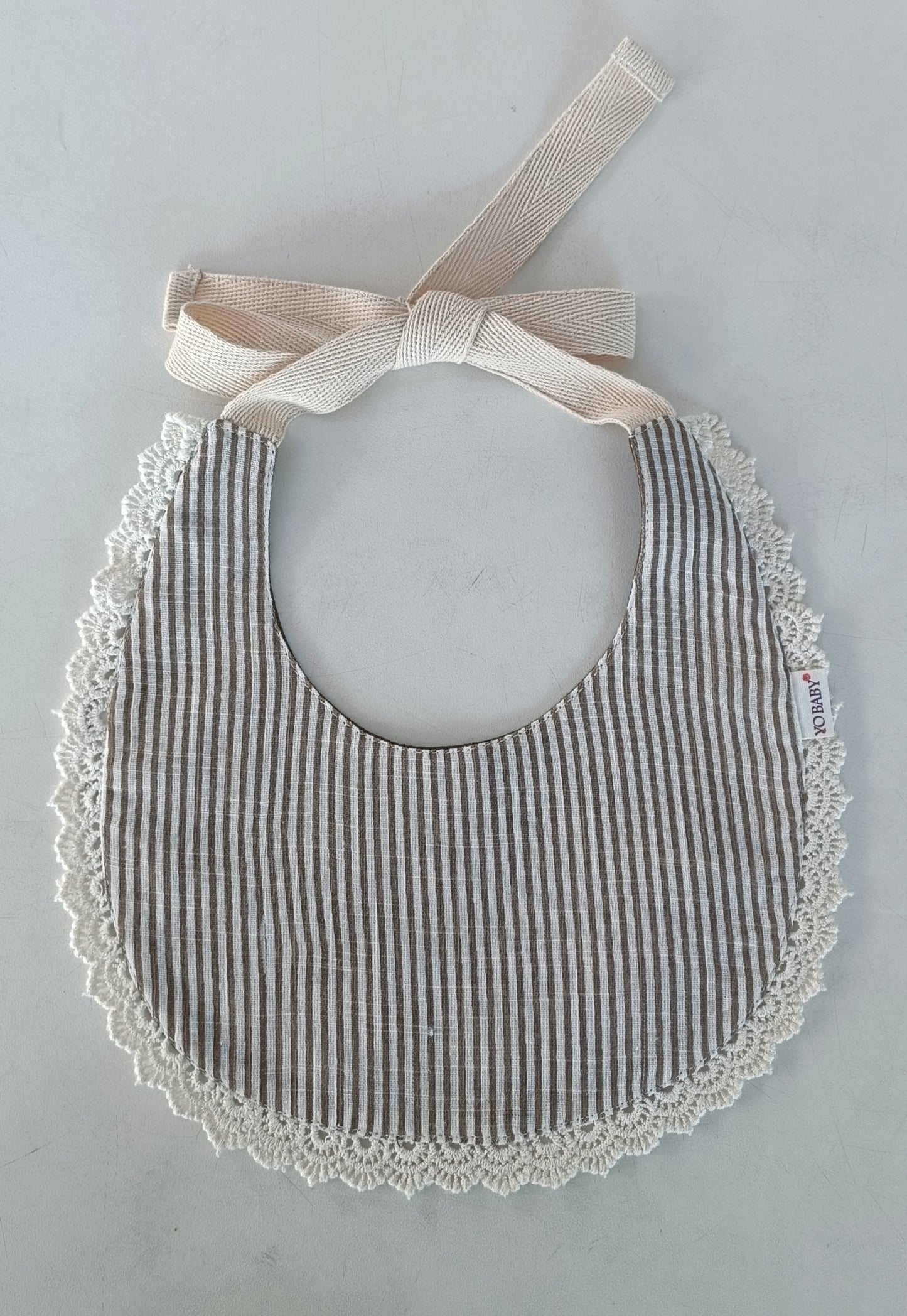 Reversible Brown Solid Color & Brown Striped Printed Baby Bib