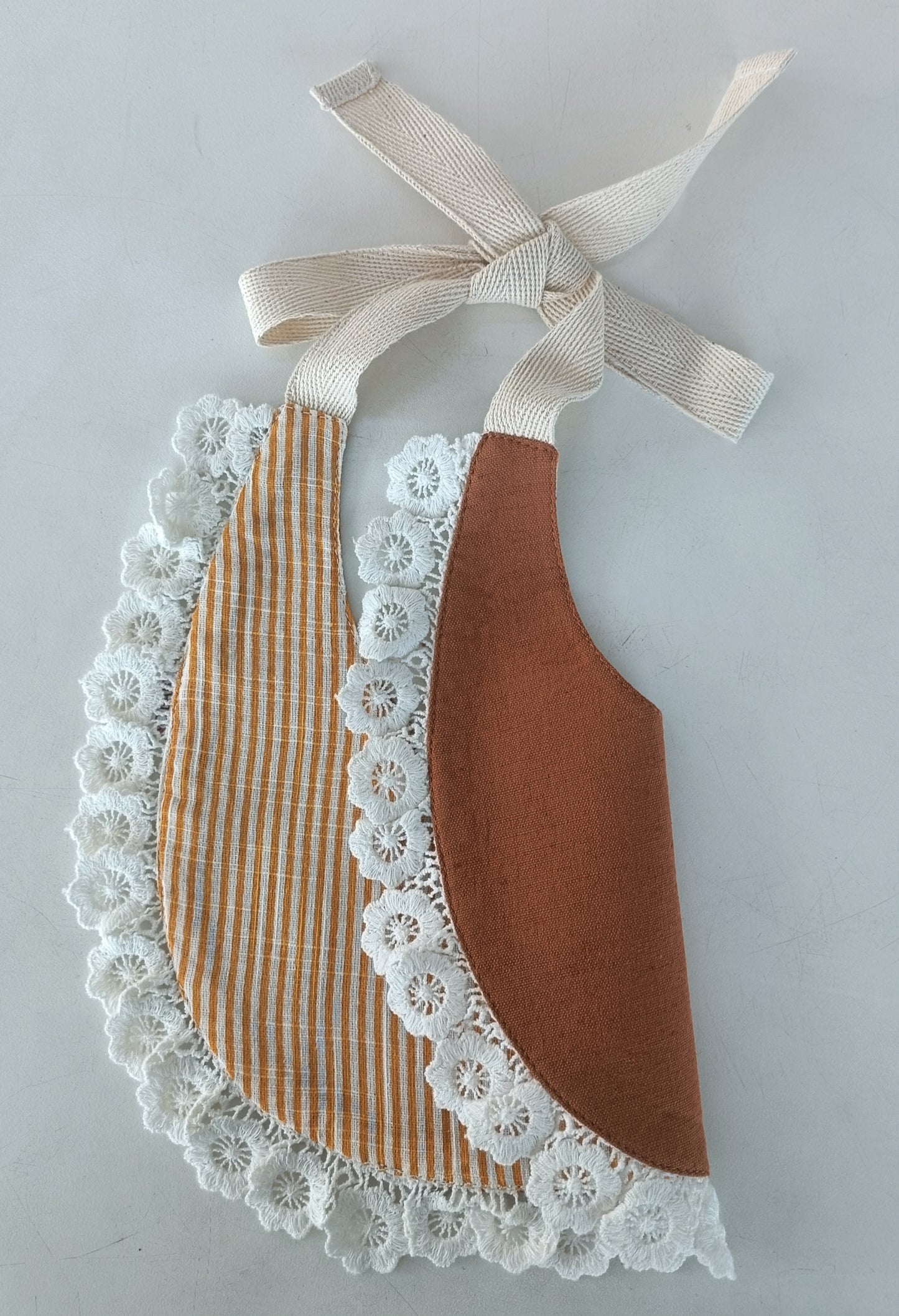 Reversible Rust Solid Color & Mustard Striped Printed Baby Bib