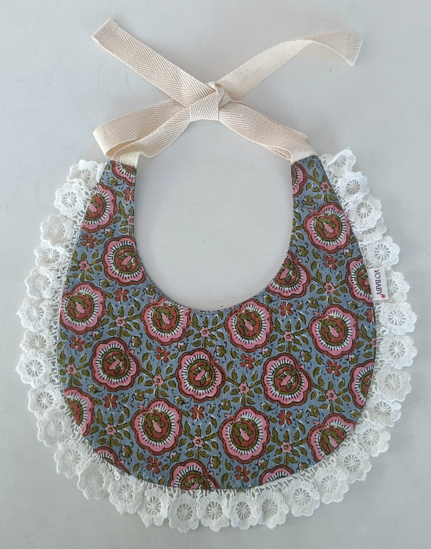 Reversible Grey Corduroy Solid Color & Grey Floral Printed Baby Bib