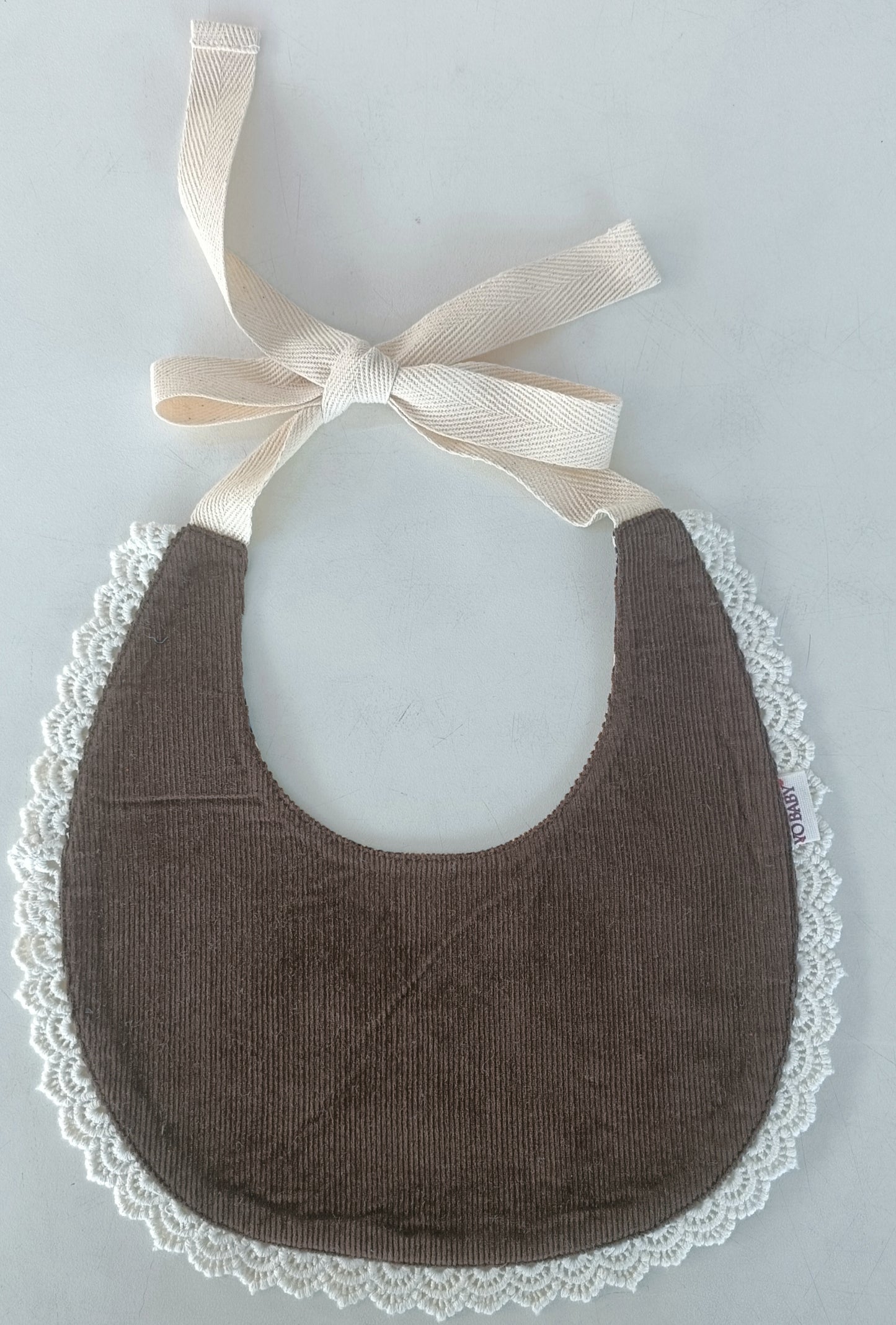 Reversible Brown Corduroy Solid Color & Grey Floral Printed Baby Bib