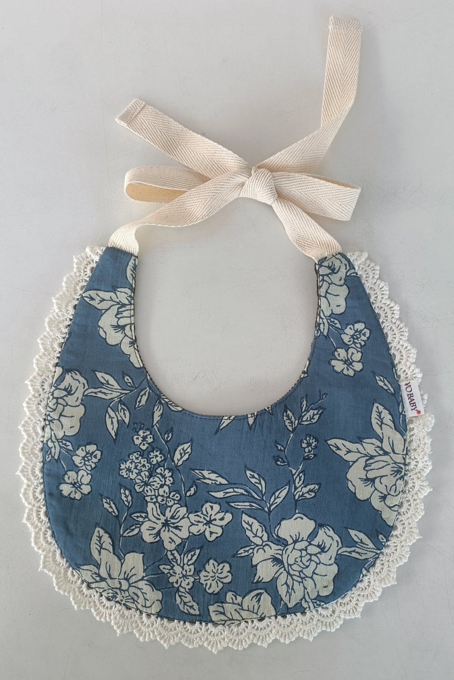Reversible Brown Corduroy Solid Color & Grey Floral Printed Baby Bib