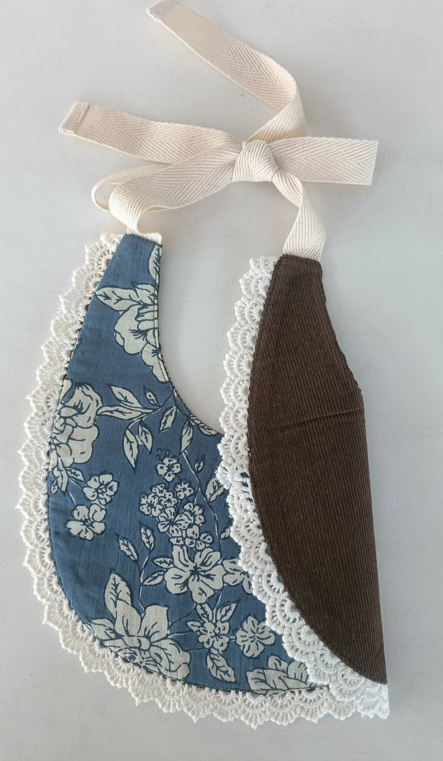 Reversible Brown Corduroy Solid Color & Grey Floral Printed Baby Bib
