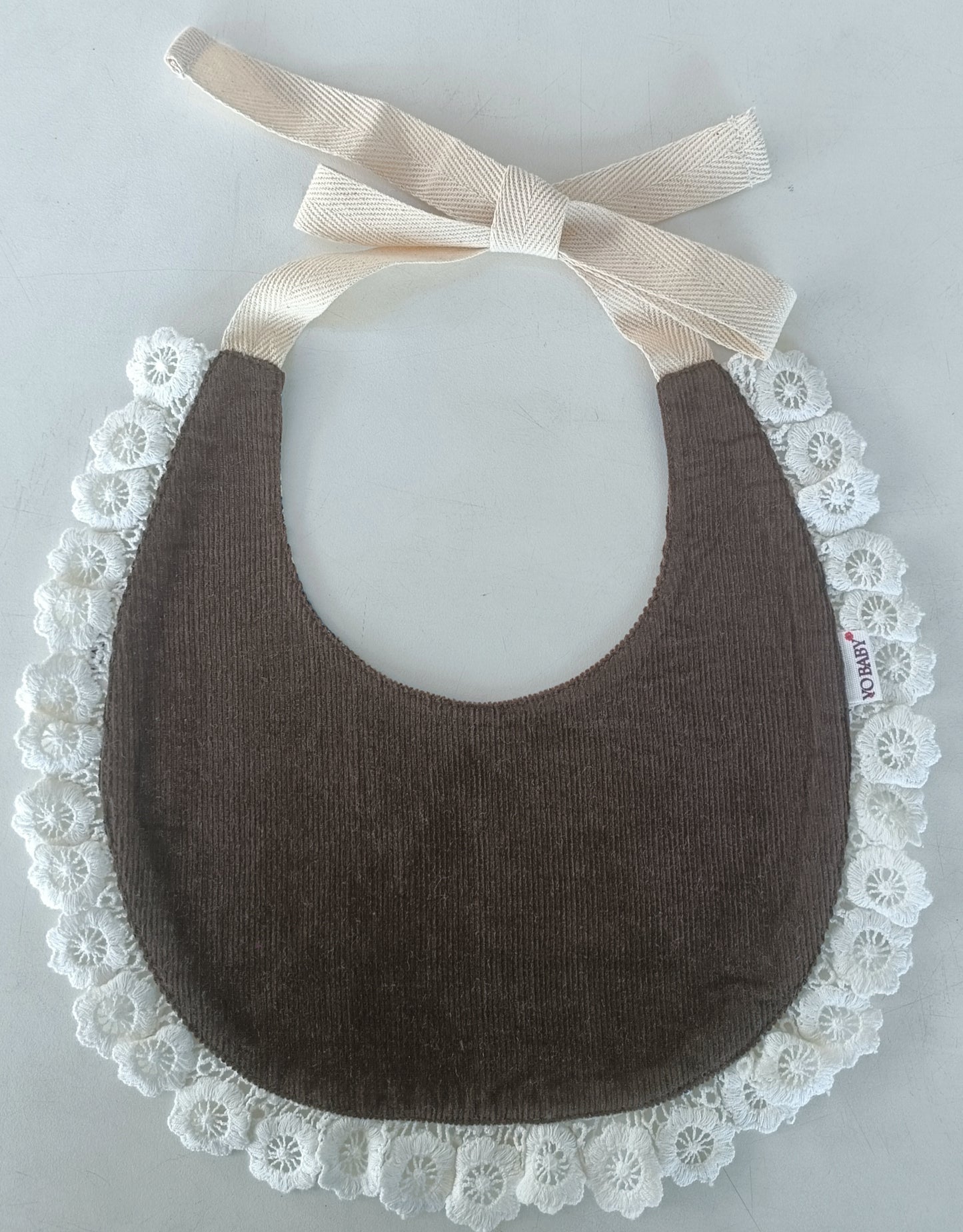 Reversible Brown Corduroy Solid Color & Grey Floral Printed Baby Bib