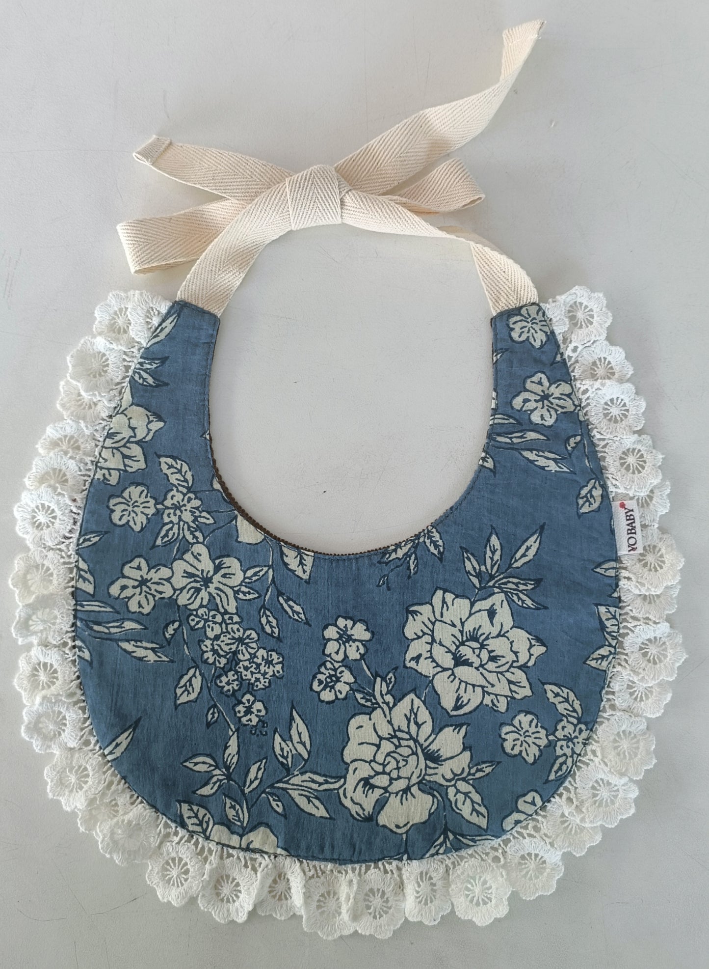 Reversible Brown Corduroy Solid Color & Grey Floral Printed Baby Bib