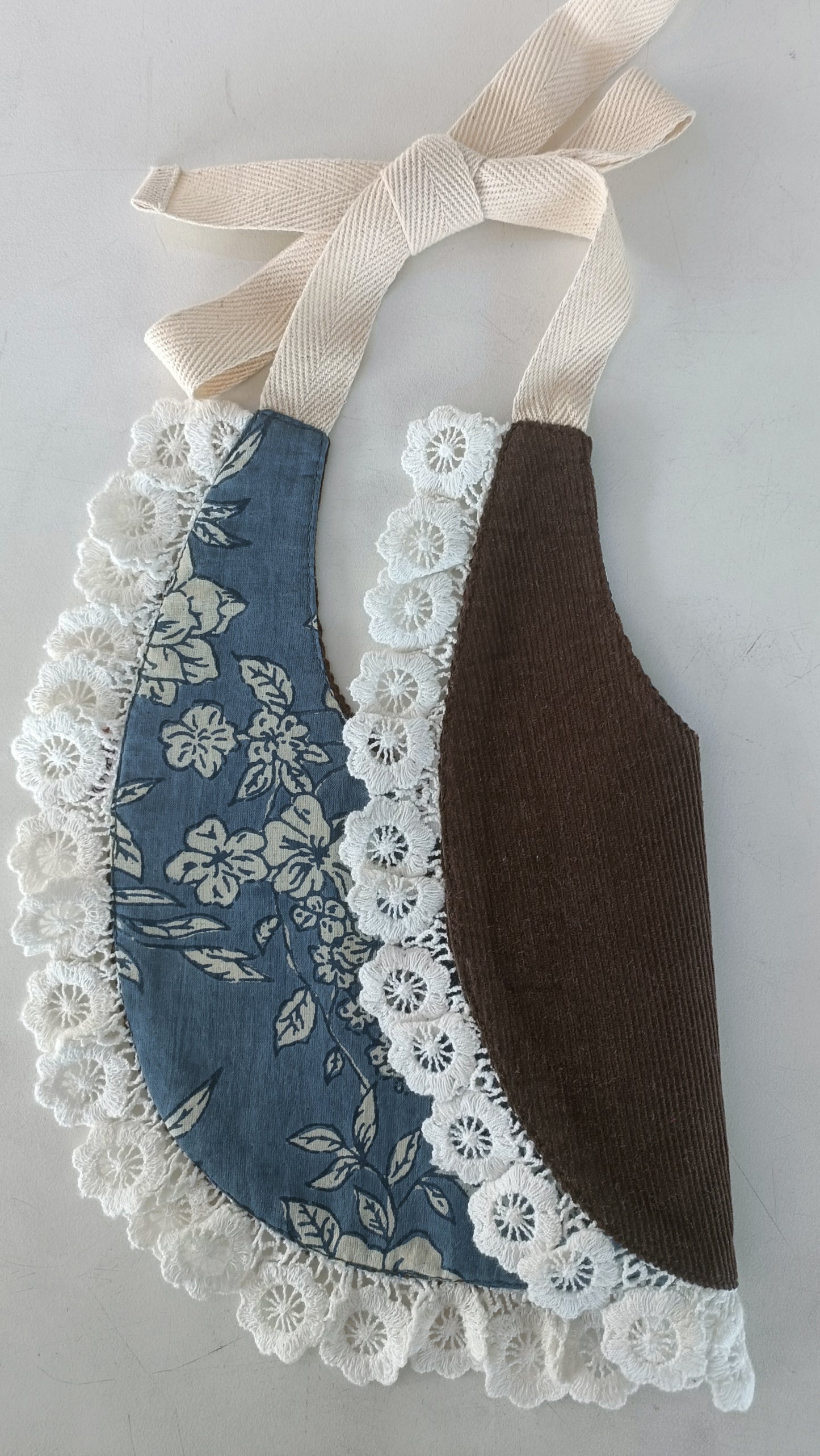Reversible Brown Corduroy Solid Color & Grey Floral Printed Baby Bib