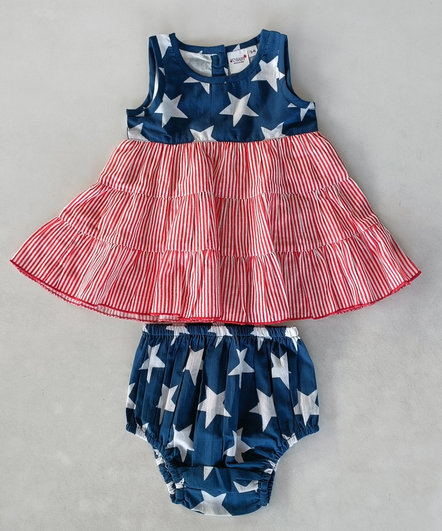 Stars & Red Striped Printed Tiered Gathered Dress