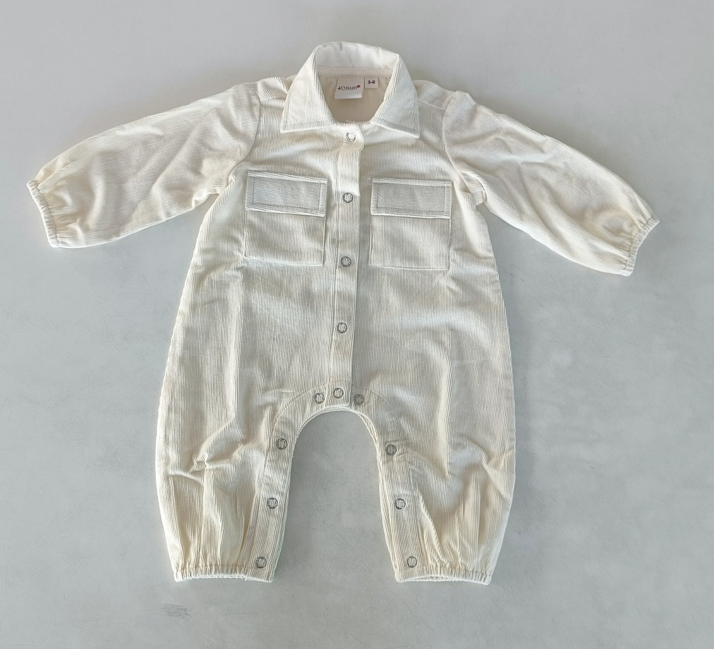 Off-White Corduroy Long Sleeve Baby Jumpsuit