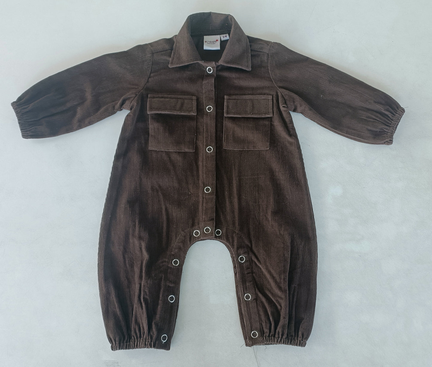 Brown Corduroy Long Sleeve Baby Jumpsuit