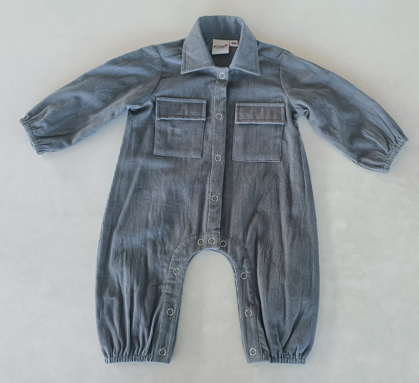 Grey Corduroy Long Sleeve Baby Jumpsuit
