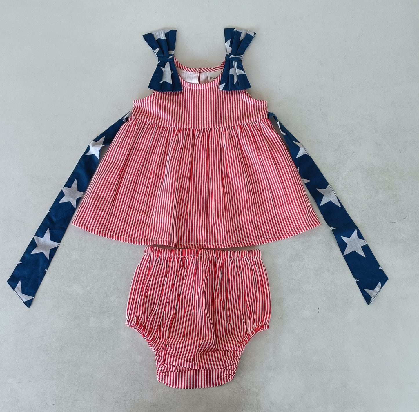Stars & Red Striped Printed Bow Gathered Dress