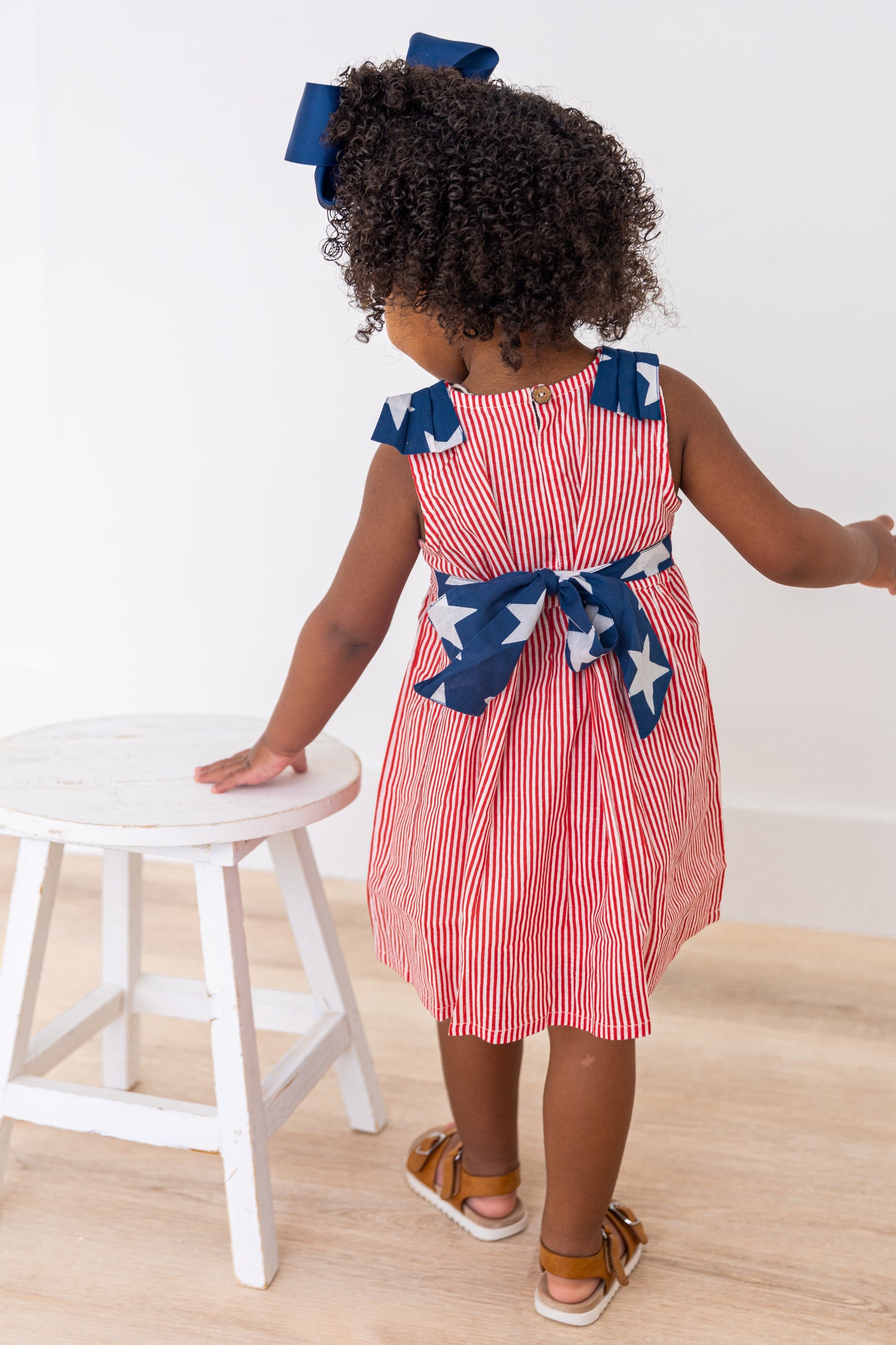Stars & Red Striped Printed Bow Gathered Dress