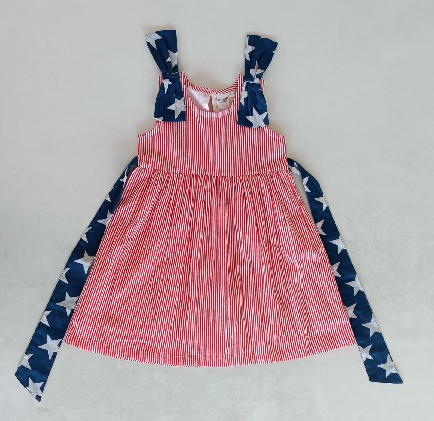 Stars & Red Striped Printed Bow Gathered Dress