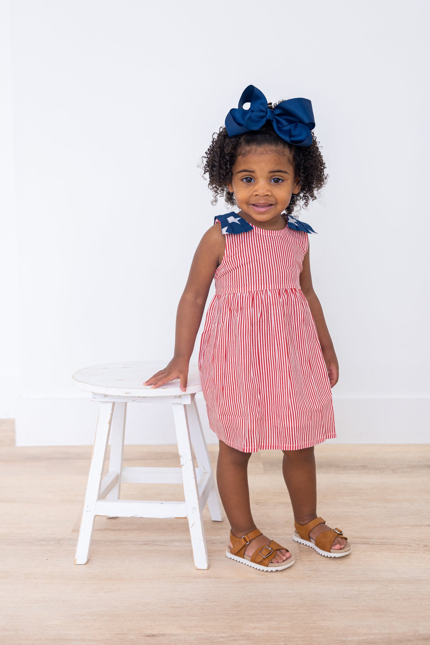 Stars & Red Striped Printed Bow Gathered Dress