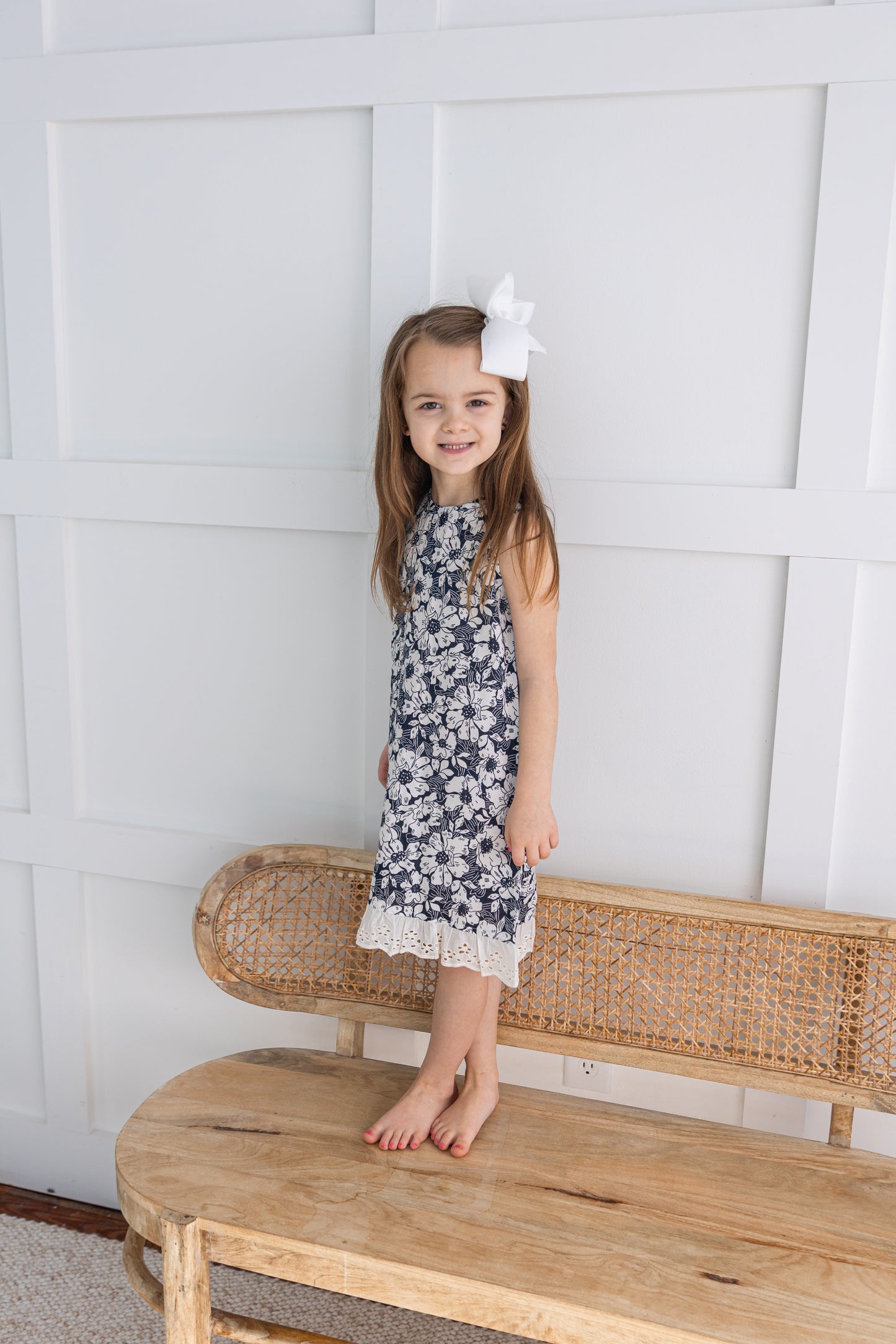 White Floral Printed Embroidery Ruffled Dress