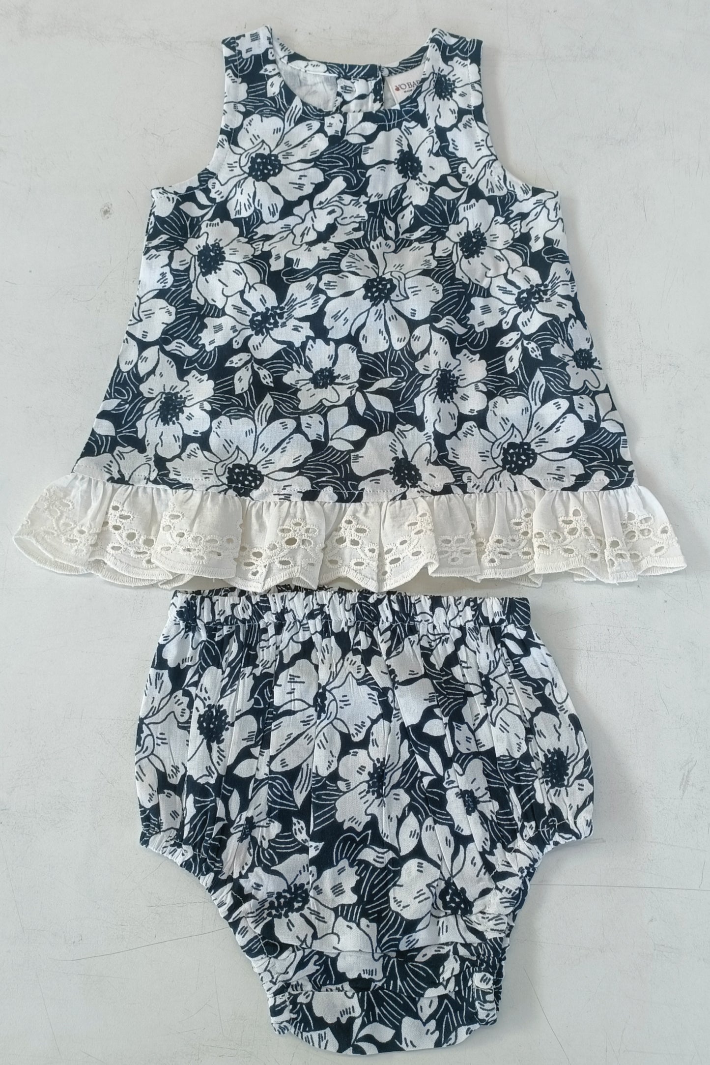 White Floral Printed Embroidery Ruffled Dress