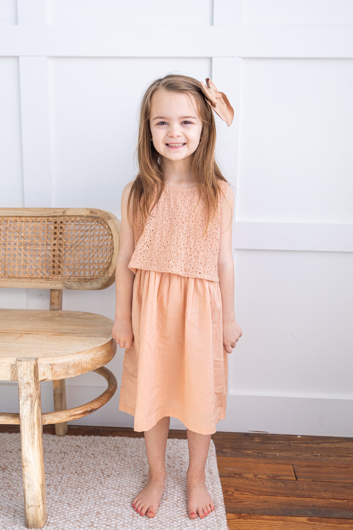 Blush Net Yoke Gathered Dress