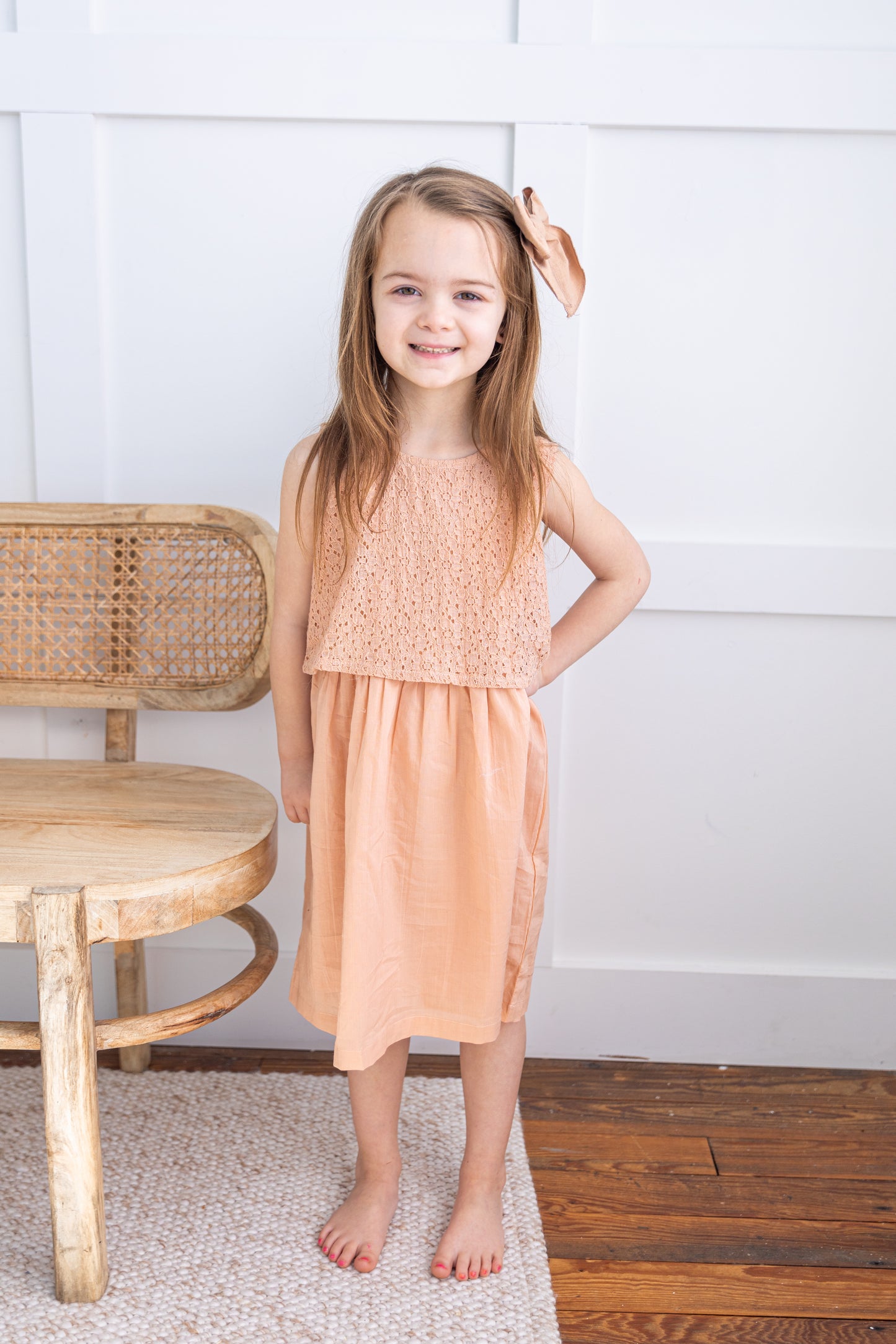 Blush Net Yoke Gathered Dress