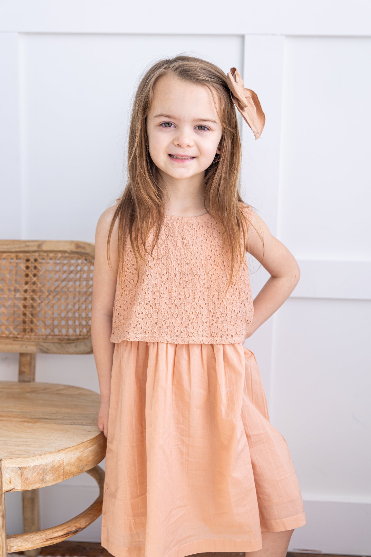Blush Net Yoke Gathered Dress