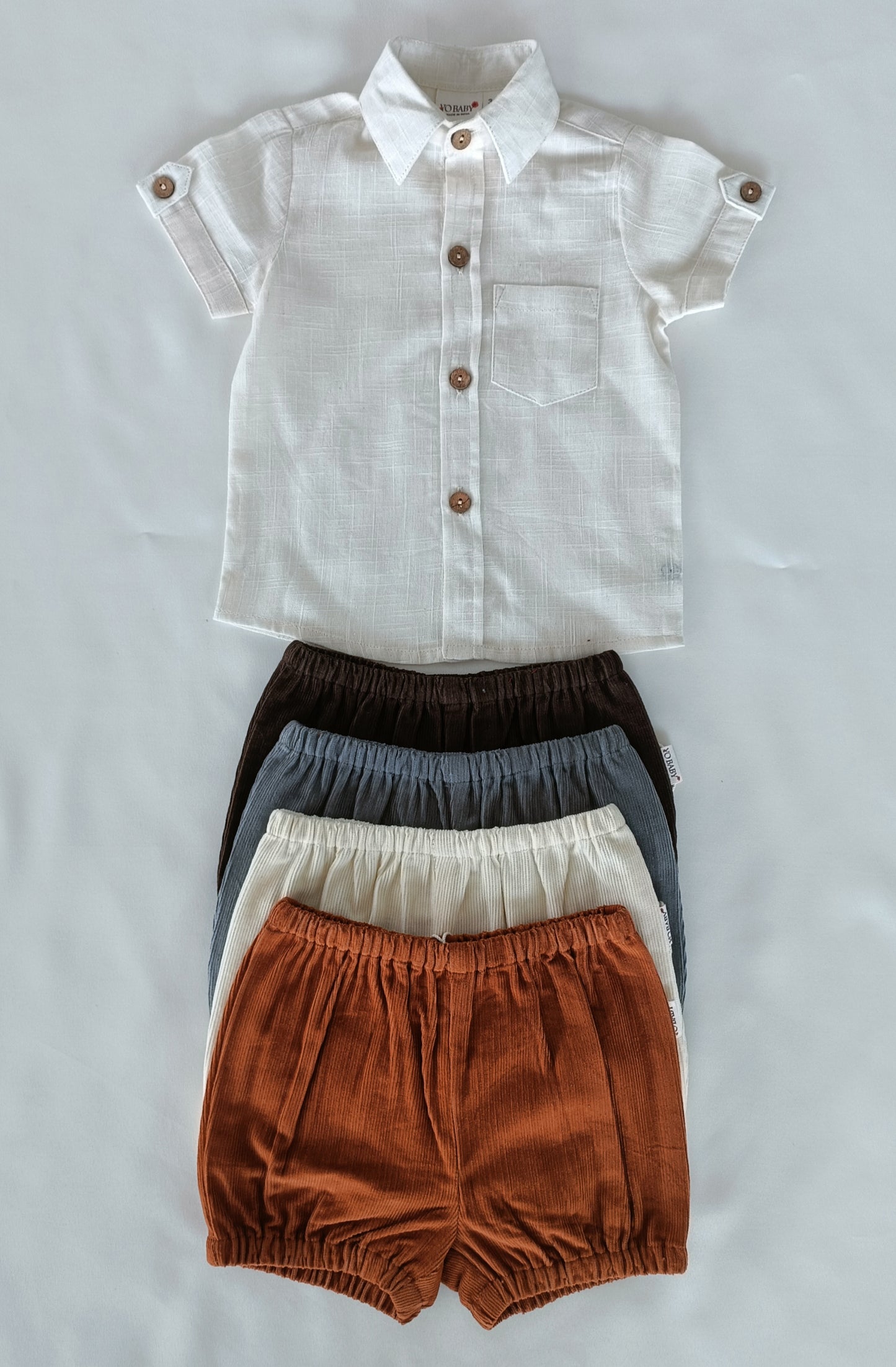 White Cotton Linen Boys Shirt & Corduroy Shorts