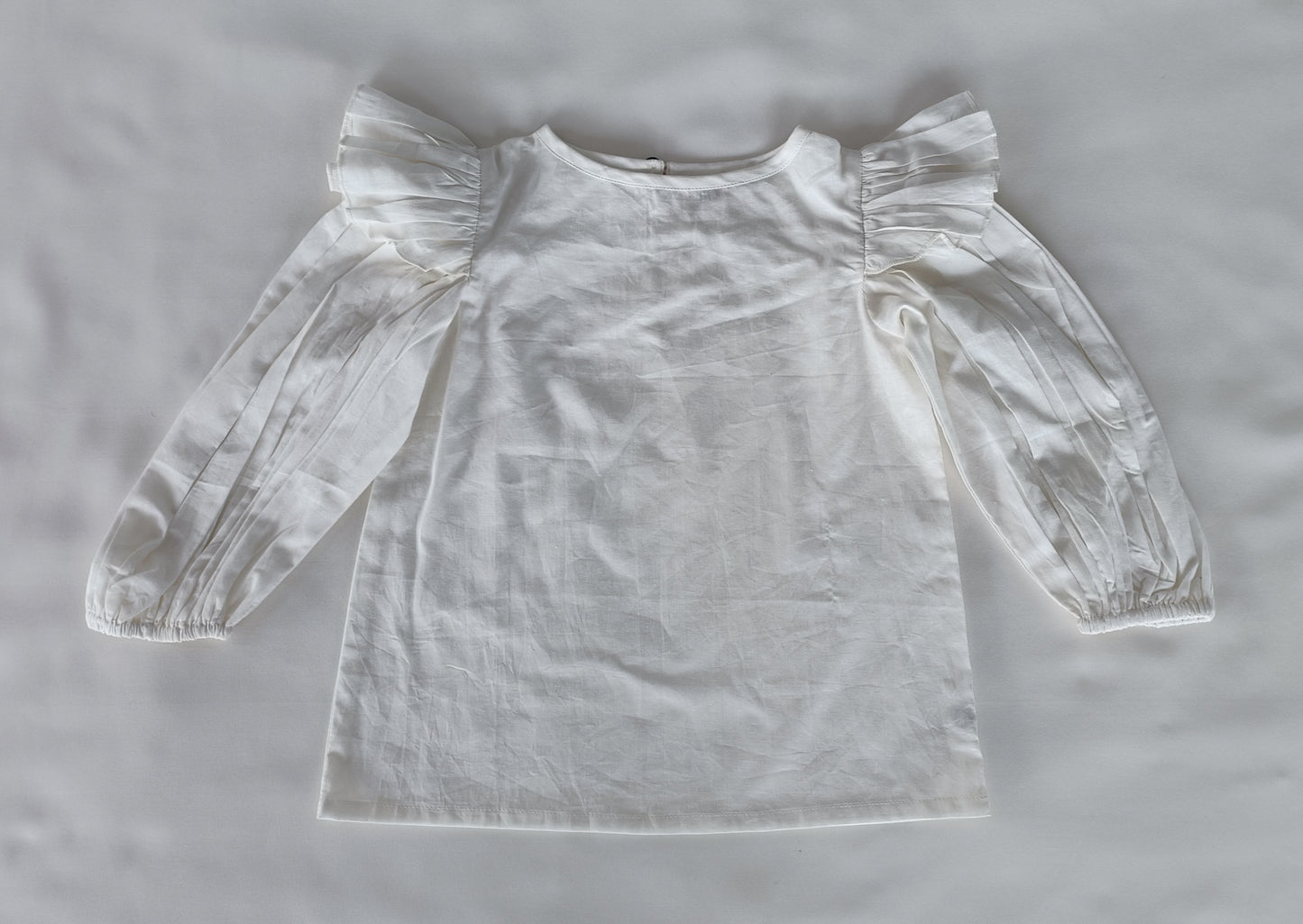 Solid White Color Long Sleeves Ruffled Top