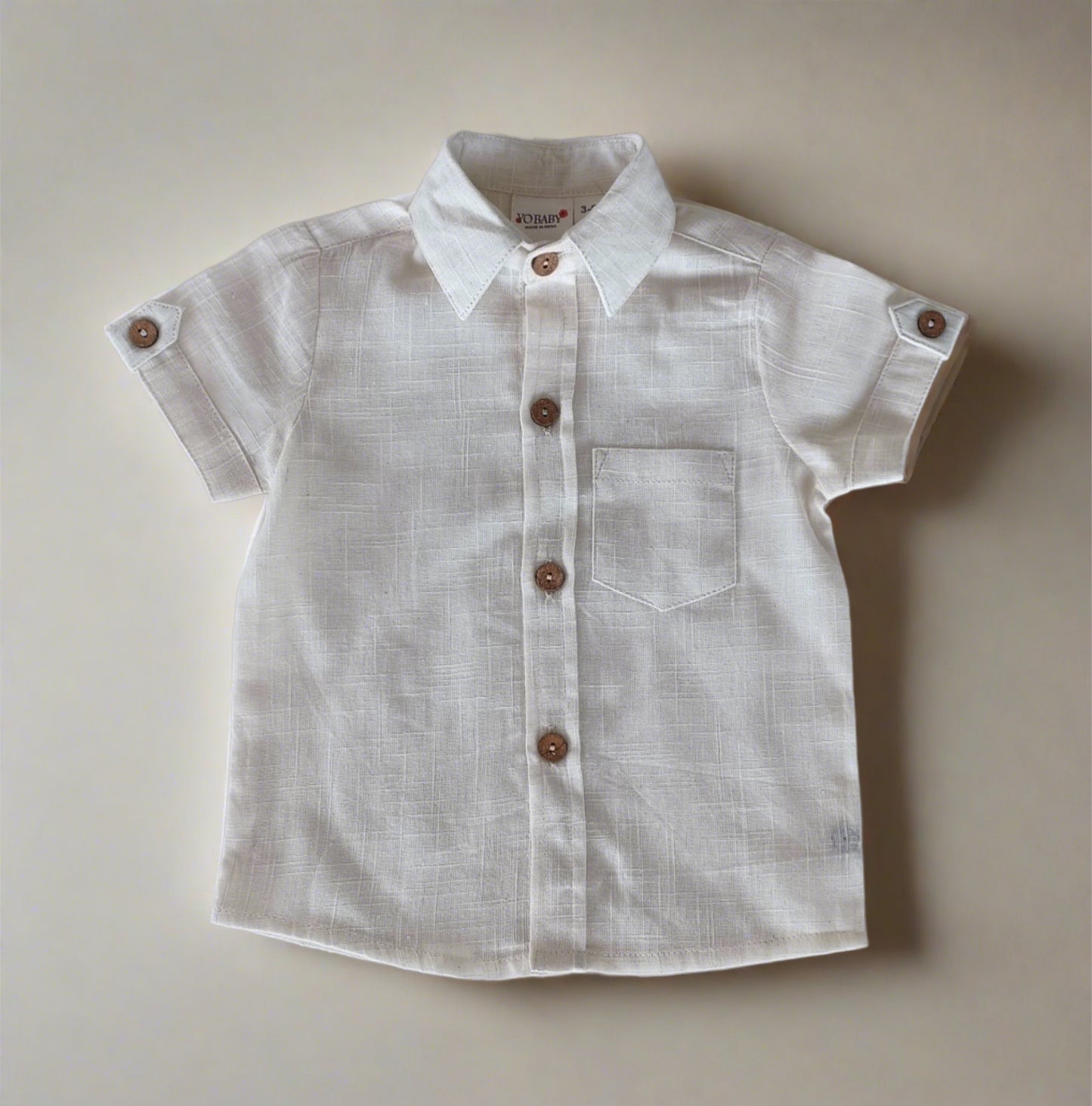 White Cotton Linen Boys Half-Sleeves Shirts