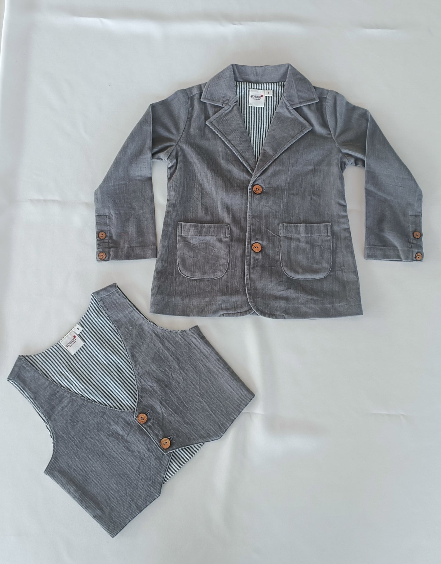 Grey Corduroy Blazer & Waistcoat Set - Unisex