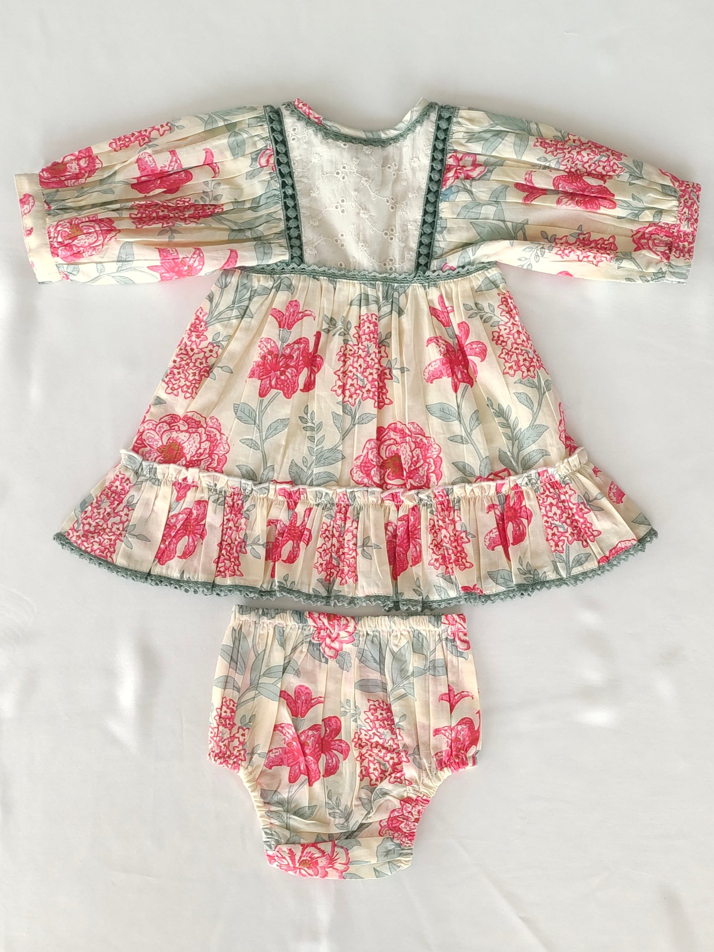 Charming Red Floral Dress Collection for Infants & Women Lace Finish & 3/4 Sleeves