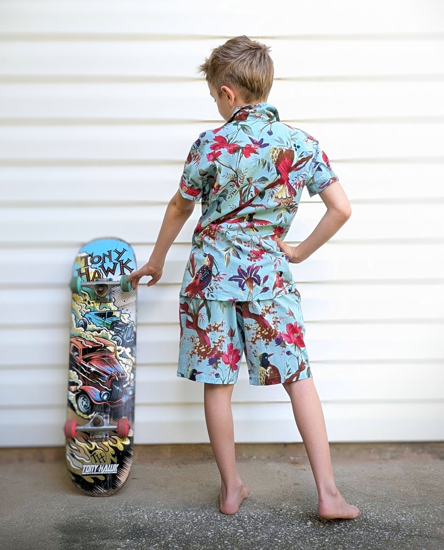 Boys Turquoise Bird Print Shirt & Shorts Set