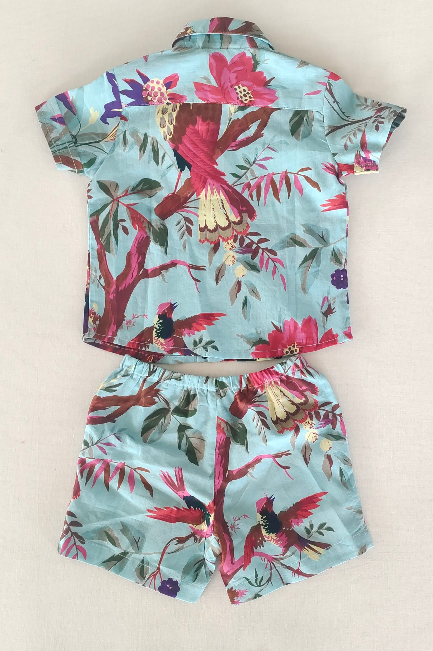 Boys Turquoise Bird Print Shirt & Shorts Set