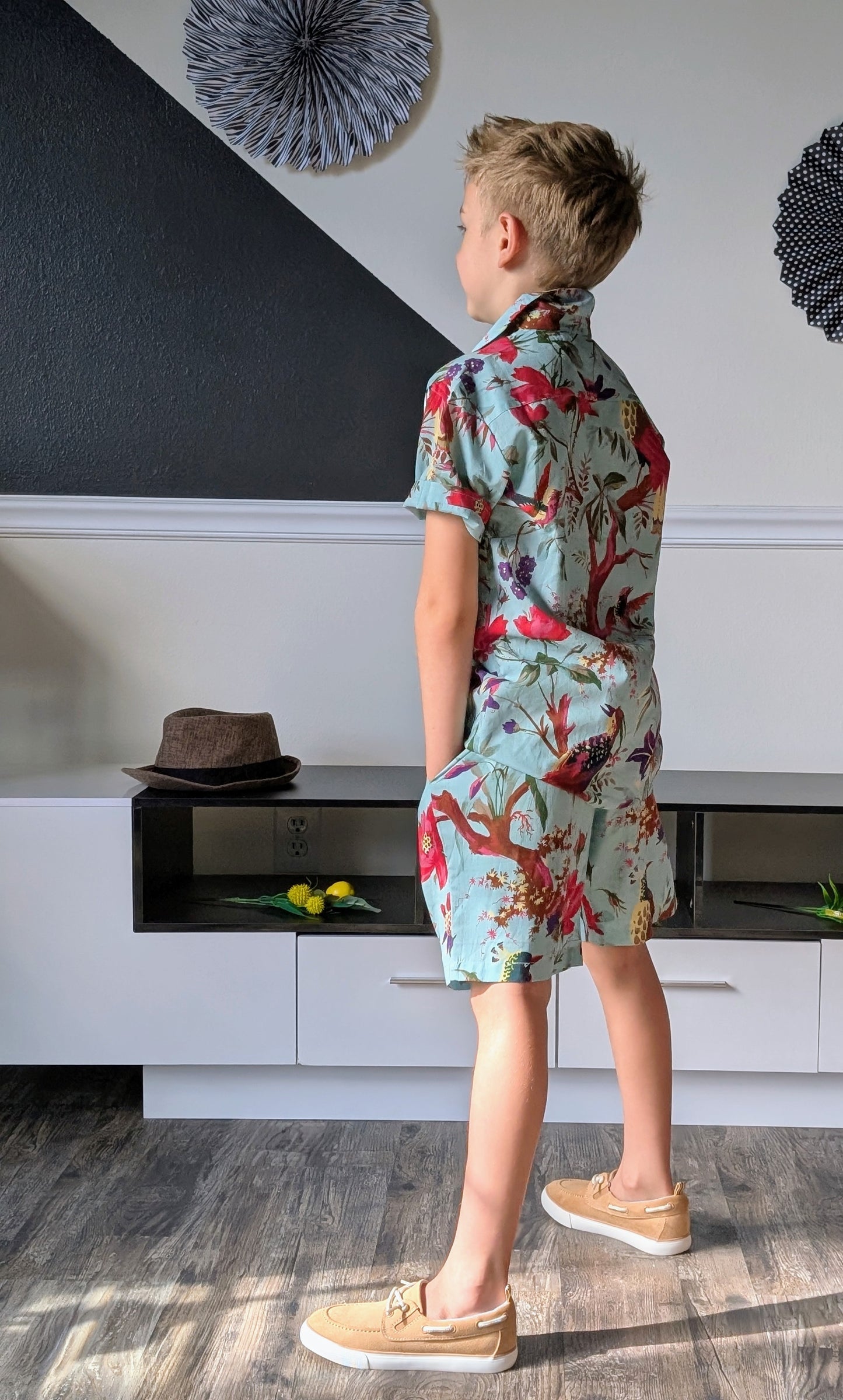 Boys Turquoise Bird Print Shirt & Shorts Set