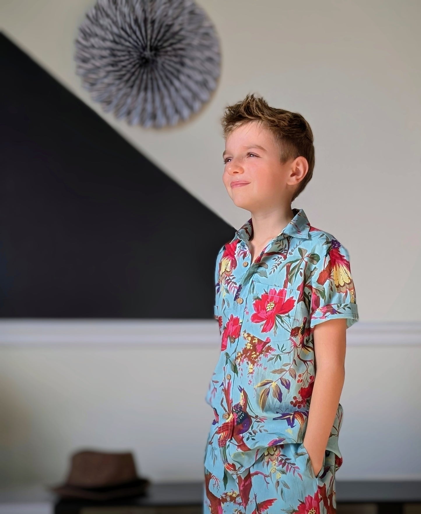 Boys Turquoise Bird Print Shirt & Shorts Set