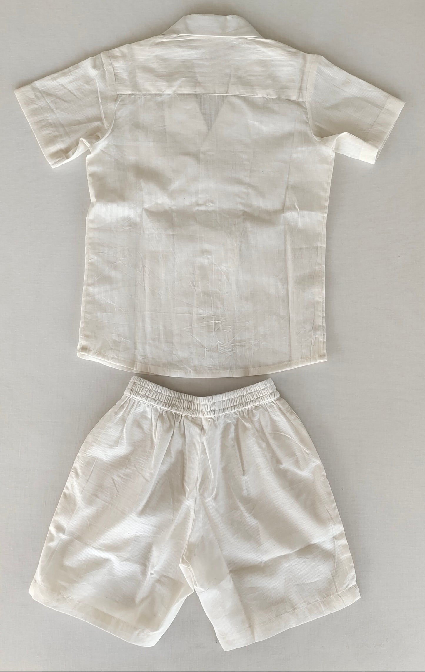 Unisex Kids' Beige Stripe Shirt & Shorts Set