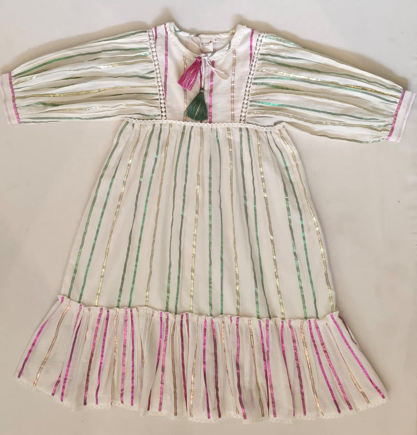 Charming Pink and Green Lurex Stripes Dress Collection for Infants & Women