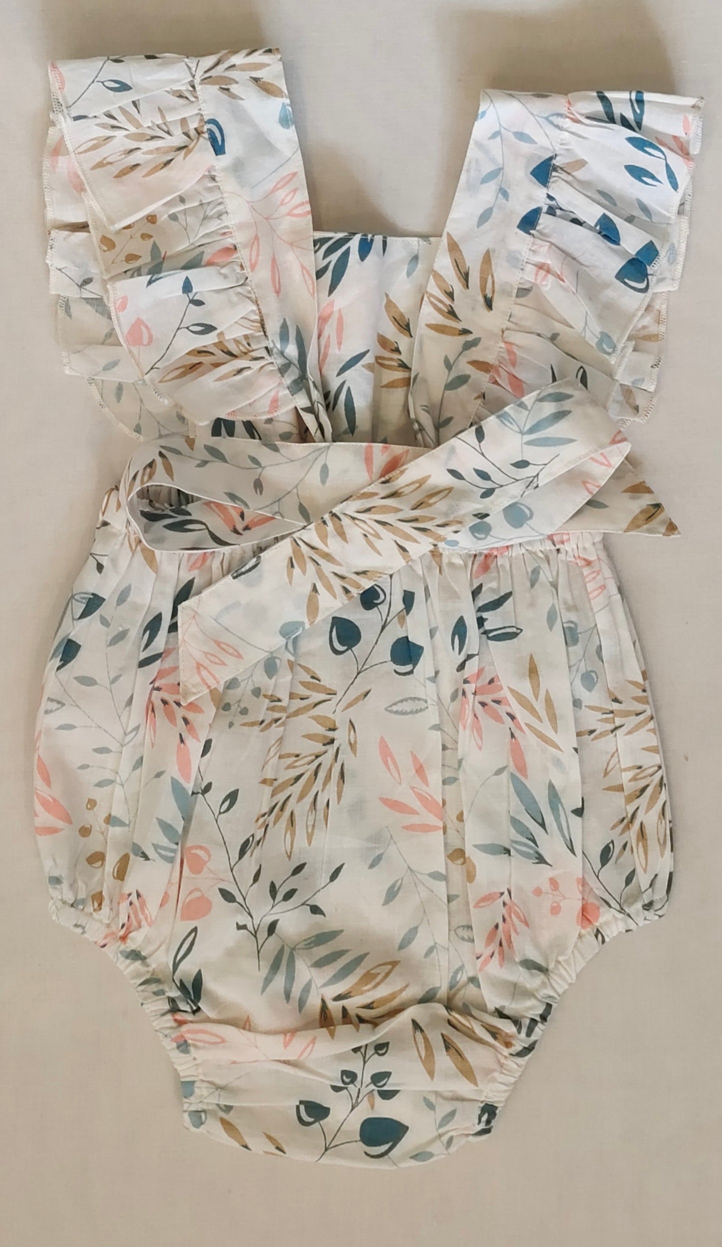 Infant White Printed Bubble with Ruffle Cap Sleeves