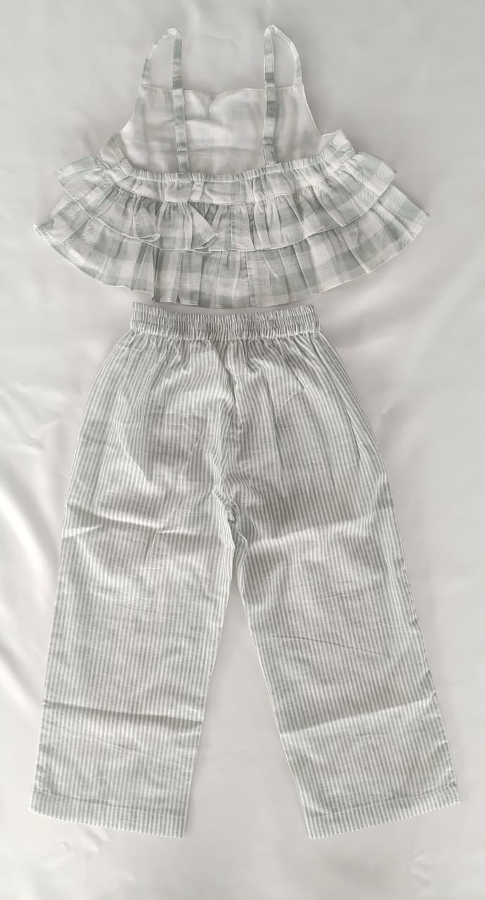 Adorable 2-Piece Sage Checks Top & Striped Pants Set for Kids & Infants