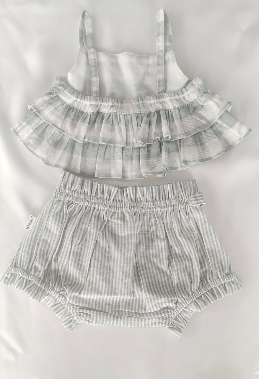 Adorable 2-Piece Sage Checks Top & Striped Pants Set for Kids & Infants