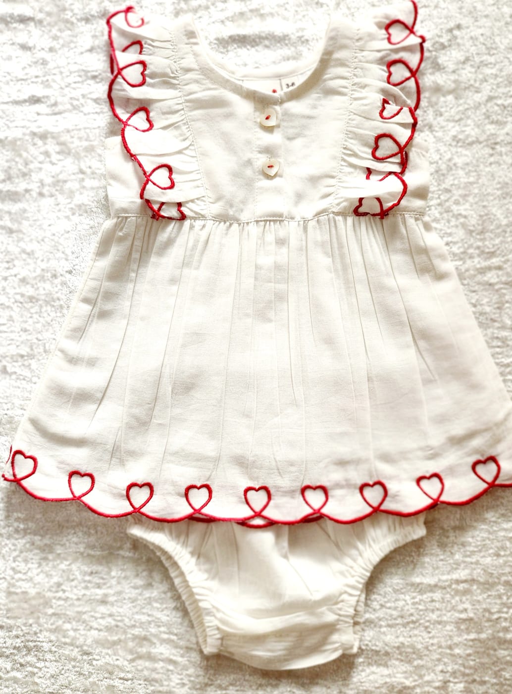 Heart Emroidered Gathered Dress