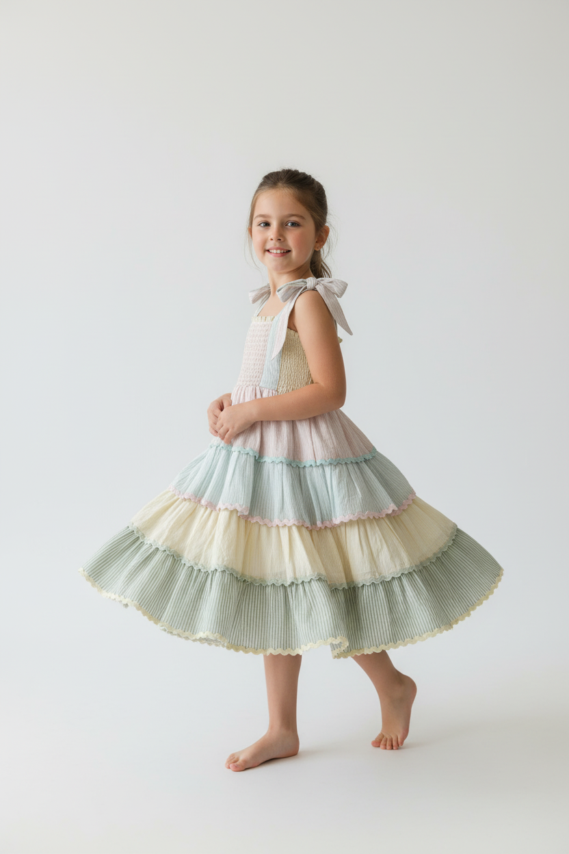 Sidney Layered Swing Dress Multi Coloured — Cotton Girls Dress