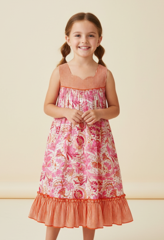 Yana Swing Dress Orange — Cotton Girls Dress