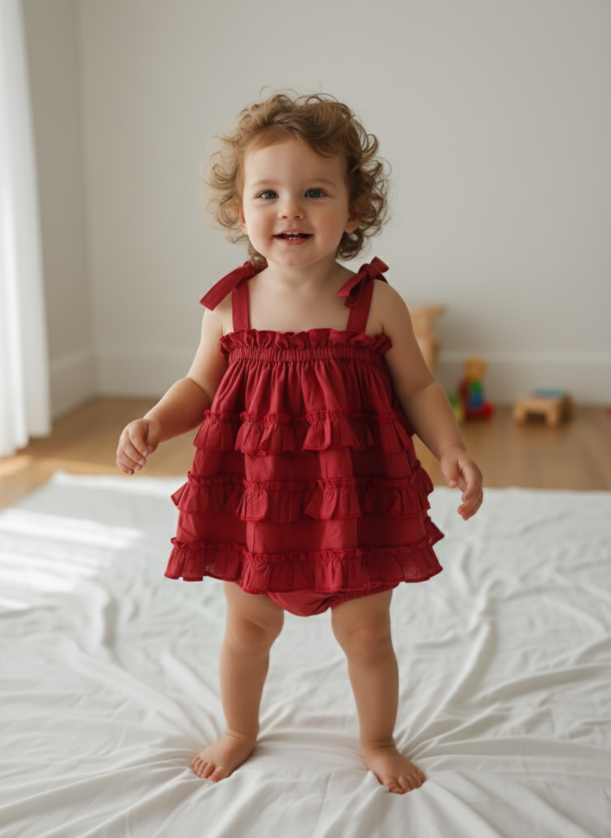 Nia Dress Brick — Cotton Girls Dress | Infant to Tween 0-13 Years