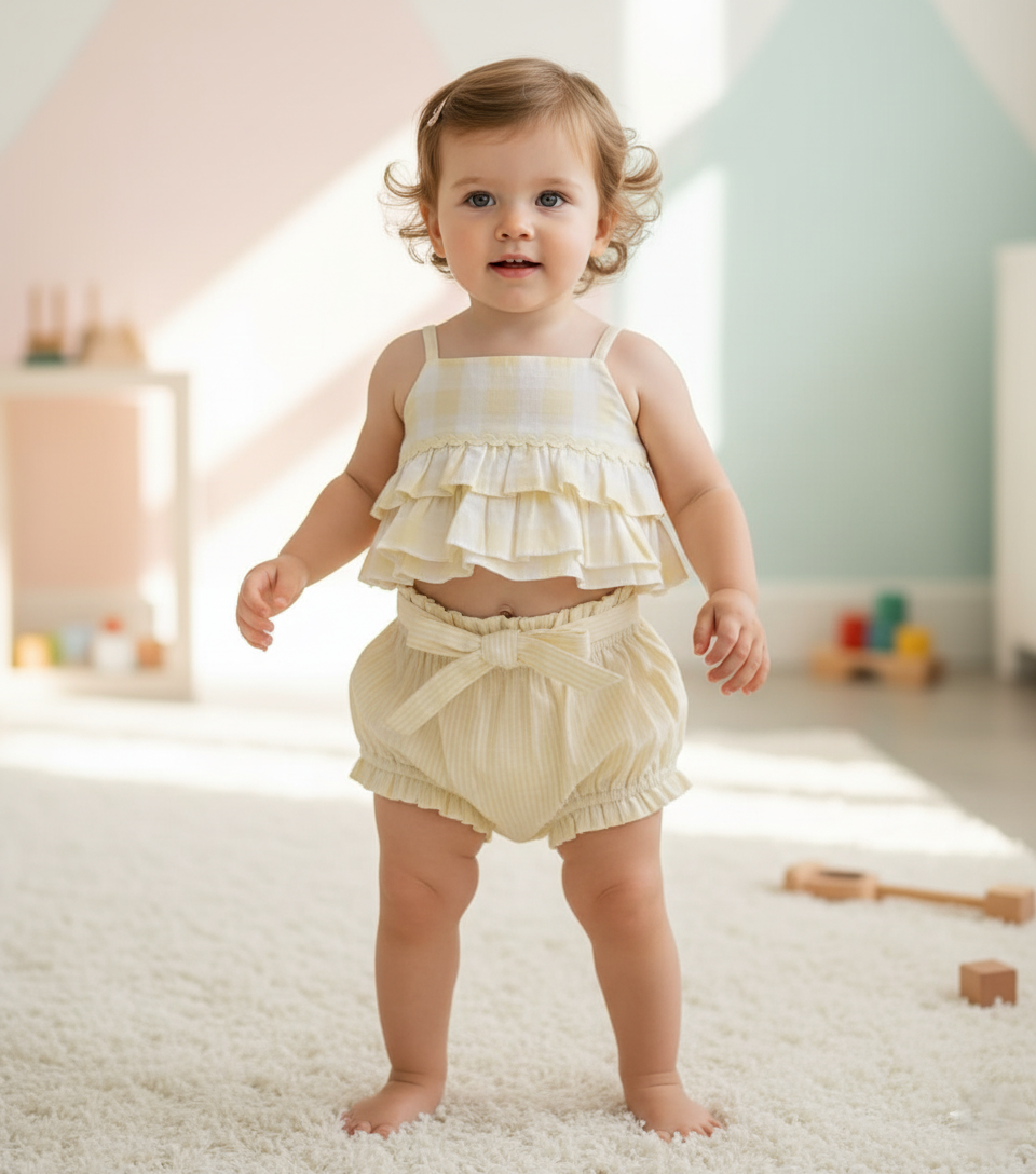 Ariana Top and Pant Set Pastel Yellow — Cotton Girls Co-Ord | Infant to Tween 0-13 Years